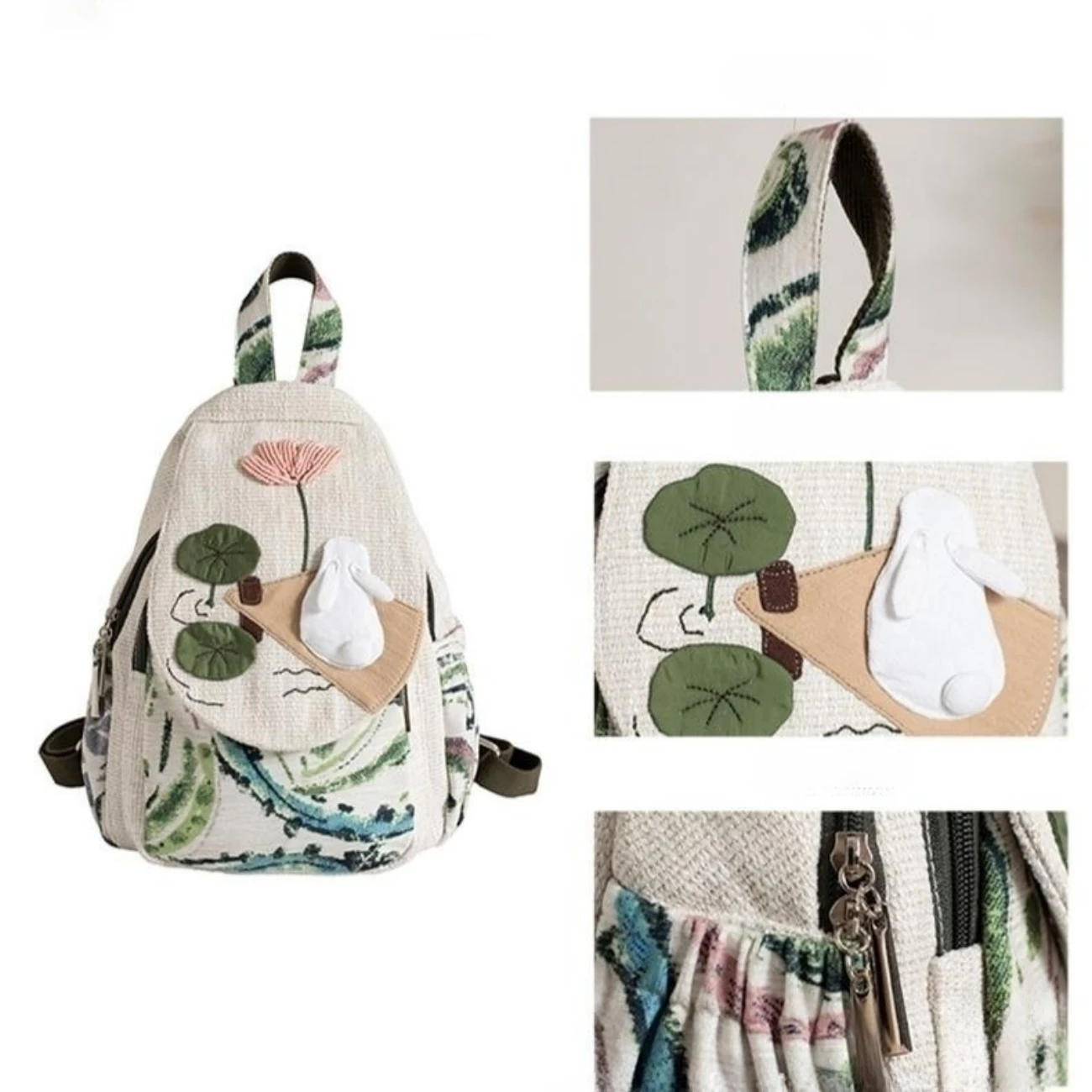 Original Fabric Art Small Fresh Backpack Multi compartment Versatile Casual Canvas Bag Lightweight Outgoing Small Backpack