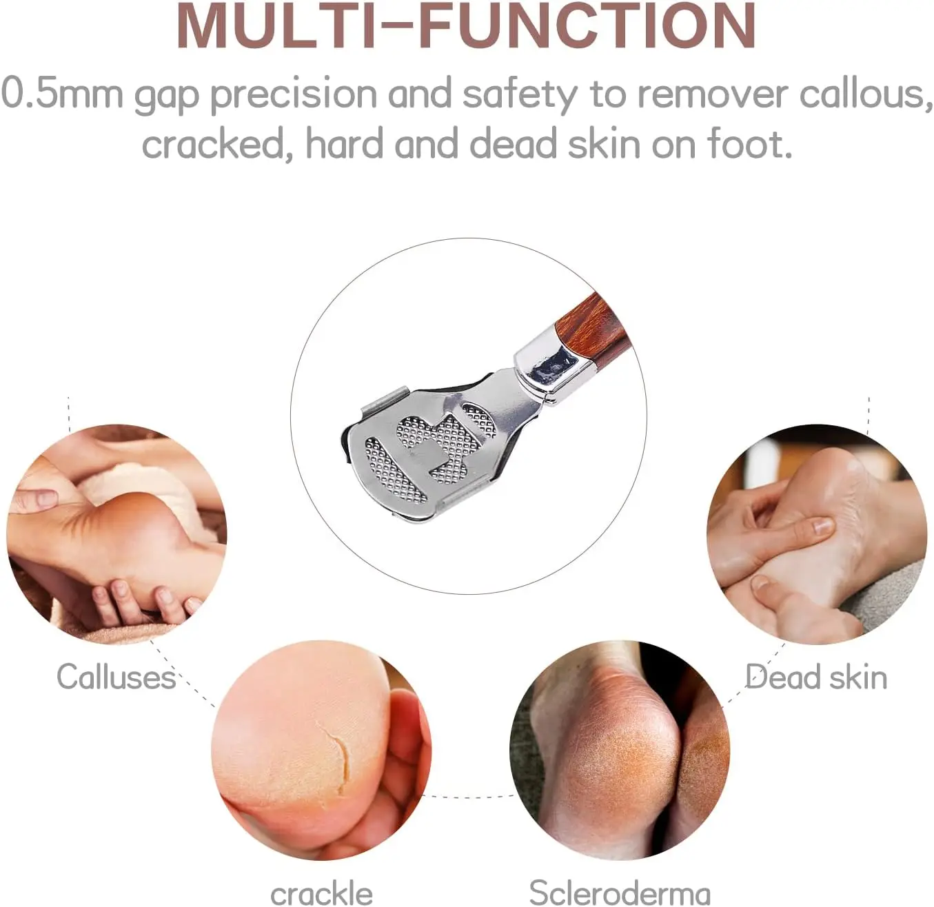 Pedicure Callus Shaver Set Stainless Steel Foot File Callus Remover with 10pcs Blades and Wood Handle Heel Scraper Foot File