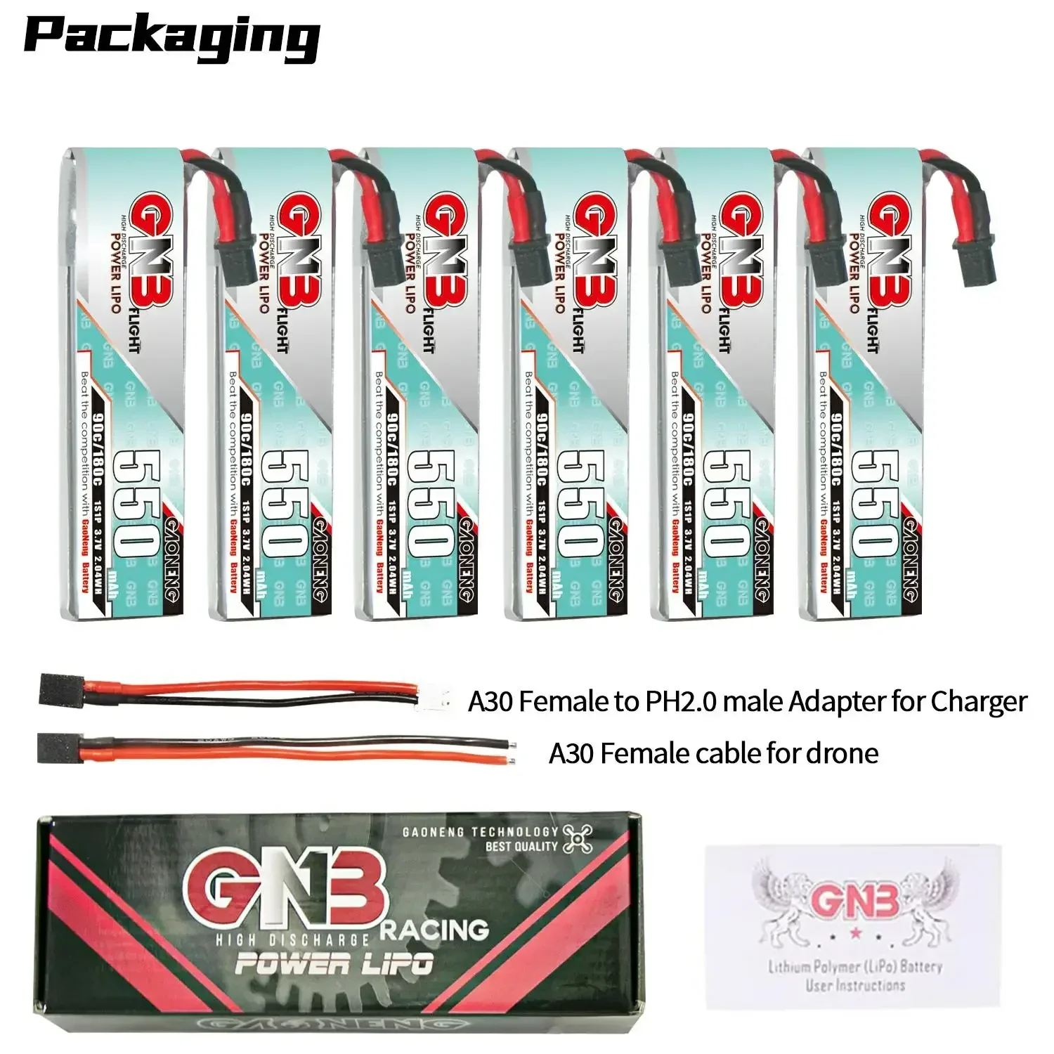 GAONENG GNB 1S 550mAh 3.7V 90C LiPo Battery For RC FPV Drone Quadcopter DIY A30 Connector VS BETAFPV Meteor75 Pro Cetus  BT2.0