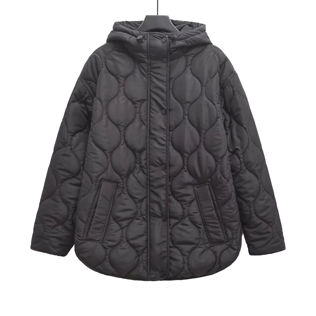 Giacca con cappuccio da donna taglie forti Autunno Inverno Cappotto imbottito in cotone con rombo sciolto stile europeo americano per donna