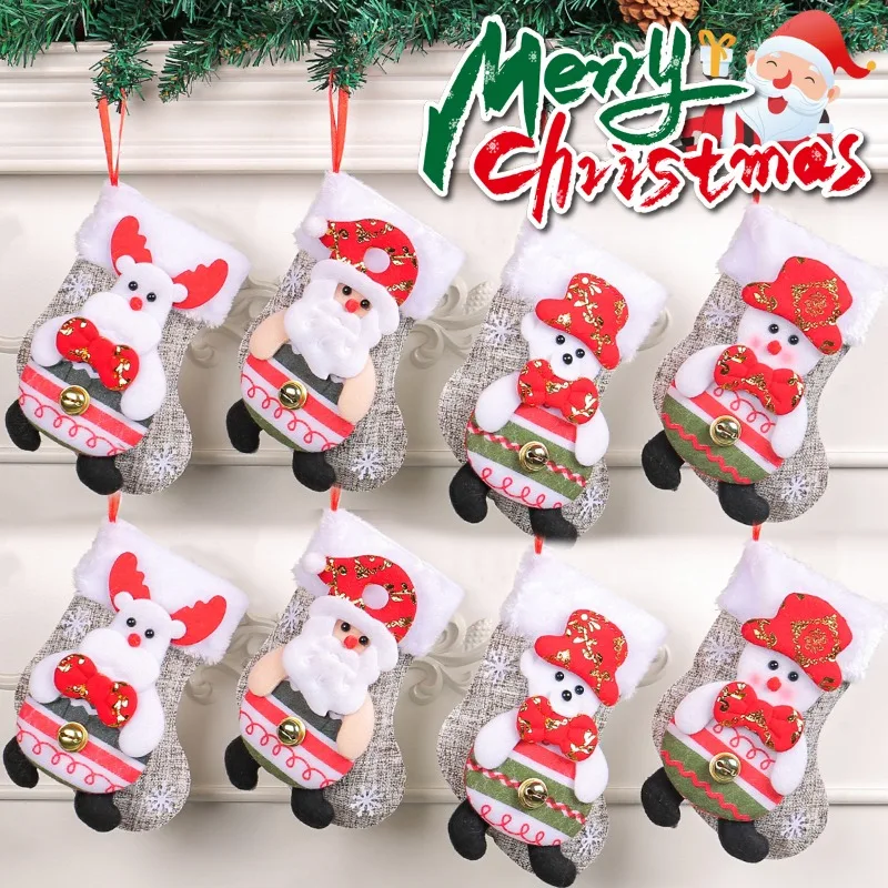 Mini Christmas Hanging Stockings Xmas Tree Ornaments Pendant Small Boots  New Year Candy Bag Santa Claus Gift Sock Home Decor