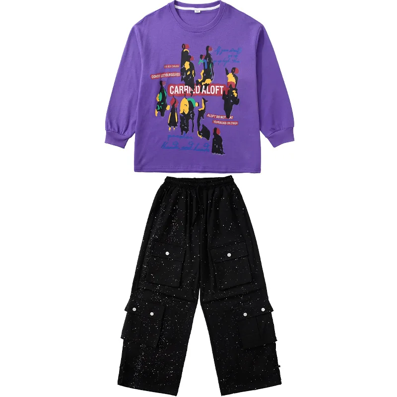 طفل الهيب هوب الملابس الأرجواني رمادي البلوز أسود فضي مبعثر عارضة المظلة البضائع السراويل لفتاة صبي ملابس رقص الملابس