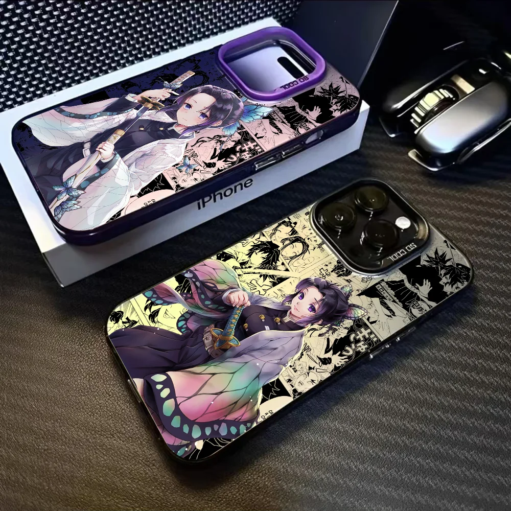 S-Shinobu D-Demon S-Slayer Phone Case For iPhone 16 15 14 13 12 11 Pro Max Black Purple Matte Laser Metallic Aurora Funda