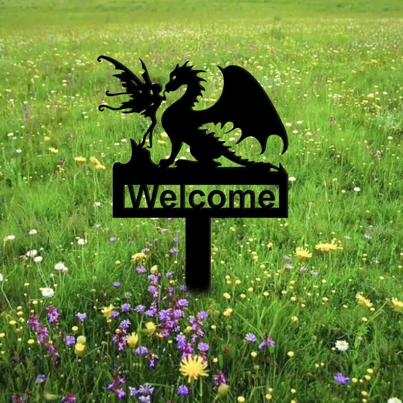Piquete de jardim dinossauro em ferro forjado – Piquete decorativo de metal – Silhueta animal – Decoração de jardim para caminho – Resistente para exterior