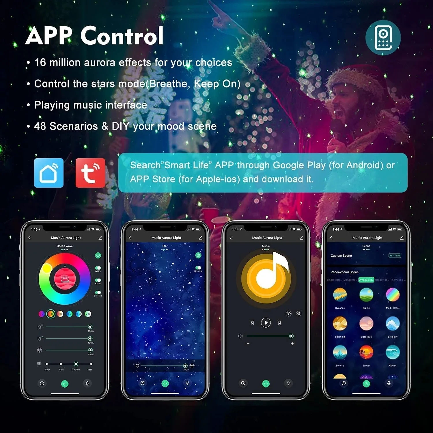 جهاز عرض أورورا ستار لايت جالاكسي لغرفة النوم، جهاز عرض أورورا ستار الذكي مع تطبيق عن بعد، مكبر صوت أليكسا ليلي للأطفال والكبار