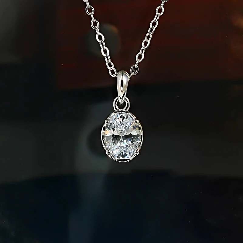 New 925 silver collarbone necklace, women's oval pendant inlaid with high carbon diamond, fashionable wedding jewelry