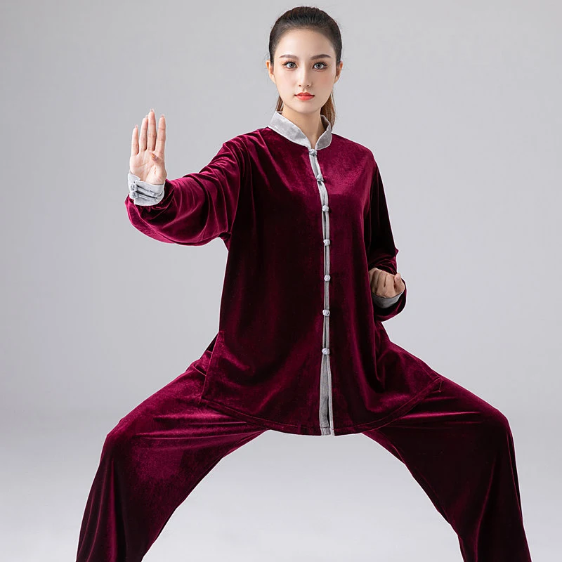 Women's Unisex Tai Chi Suit Korean Velvet Golden Heavyweight Warmth Fall/Winter Martial Arts Training Wear Chinese Style