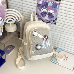 Meninas coreanas grande bolsa de escola com bolsos claros, mochila de exibição de pinos, mulheres grande Kawaii Ita Bag, novo, 2024