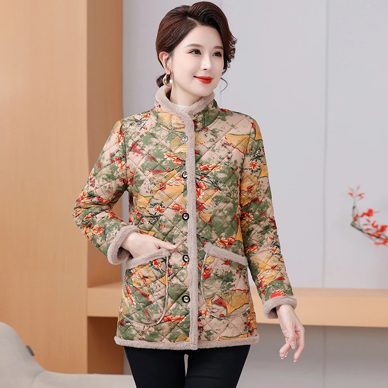 Vintage Cotton Coat Thickened Padded Jacket Women's Winter Fleece Traditional Design Ladies Outerwear