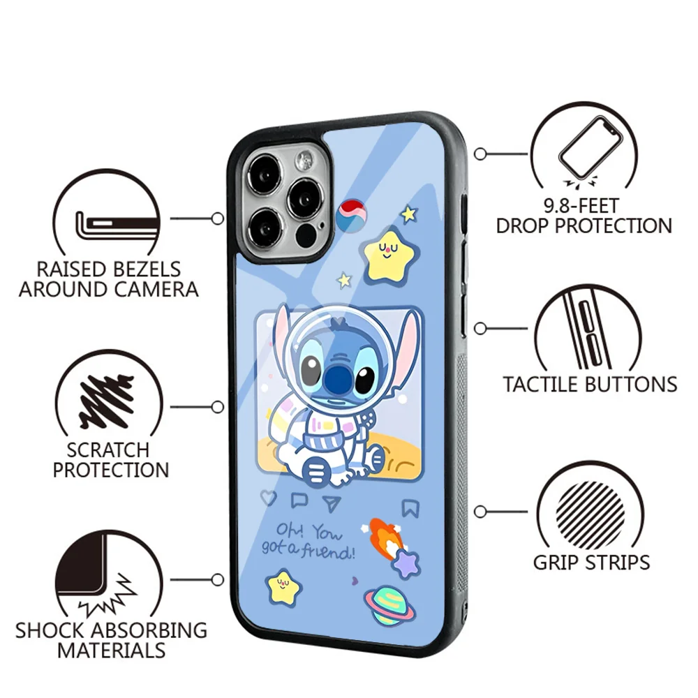 Cartoon S-StitchS Phone Case For IPhone 11 12 13 14 15 Plus Pro Max Mirror Acrylic PC TPU Cover