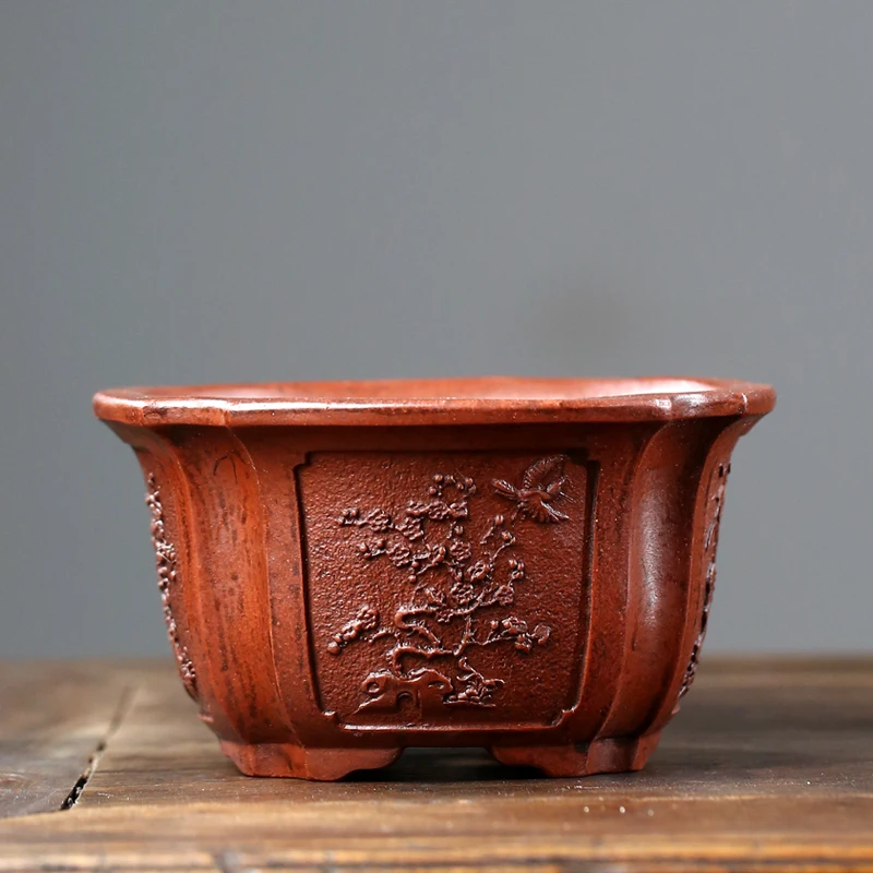 Purple Sand Flower Pot Handmade Collection Carved Bonsai Rctangle SALE