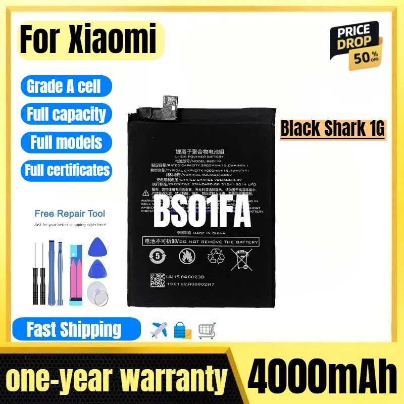 

BS01FA for Xiaomi Black Shark 1G Phone Battery High Quality High Capacity Battery Replacement Bateria Grade A Cell with Tools