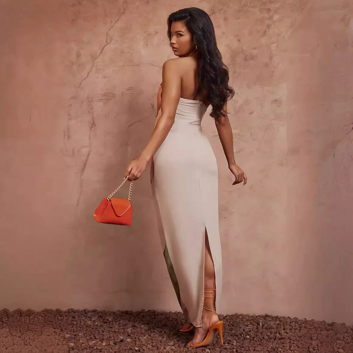 أنيقة الطباعة شاطئ المرأة الصيف فستان ماكسي حمالة قبالة الكتف الإناث حفلة عارية الذراعين فستان المرقعة فستان مناسبات ضئيلة #3