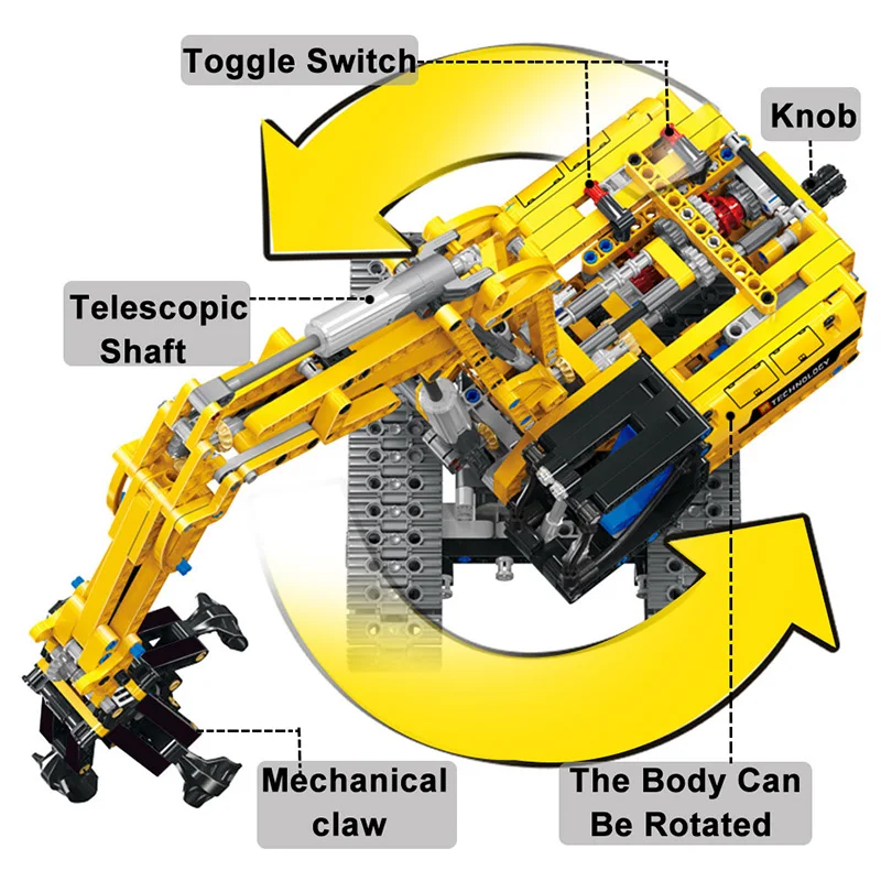 720 Piece Bricks Motorized Excavator Tracked Tractor Car Set Technical MOC Model Building Block Toy For Kids Boy Birthday Gifts