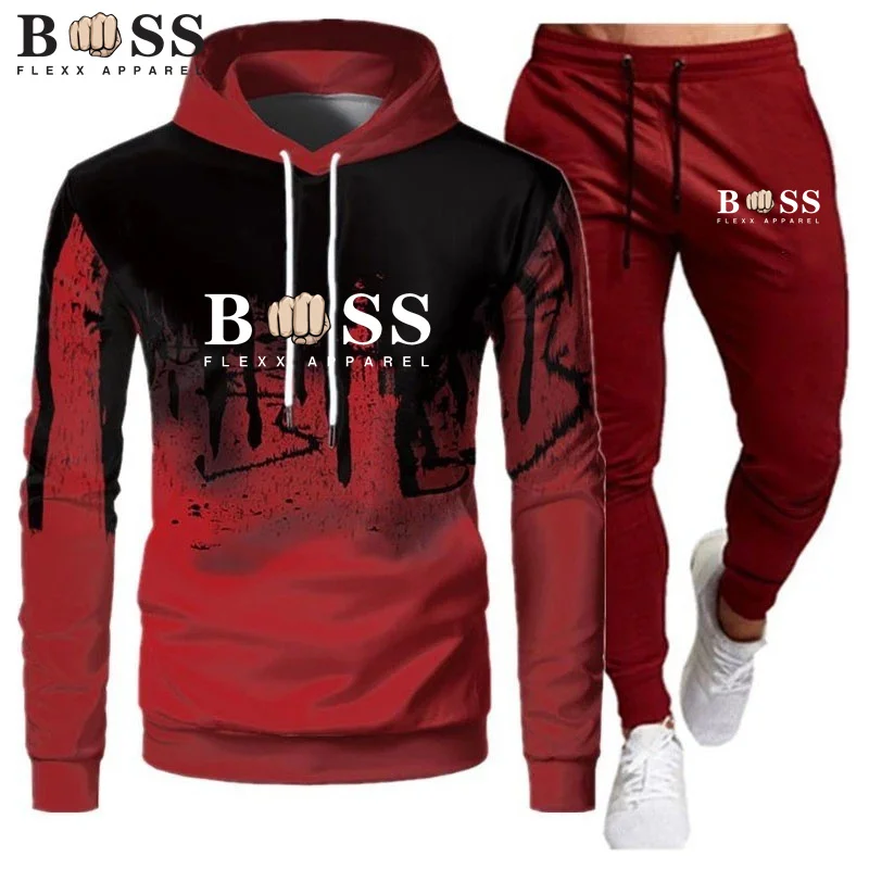 2023 Men\'s Printed Autumn Winter Hoodie and Pants Suit Sportswear Casual Slim Fit Men\'s Sports Shirt Jogging Sportswear