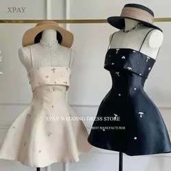 XPAY Simple Prom Gown Spaghetti Straps A-line Above Knee Mini Party Dresses Custom Made Crystal vestidos de festa Summer Dress