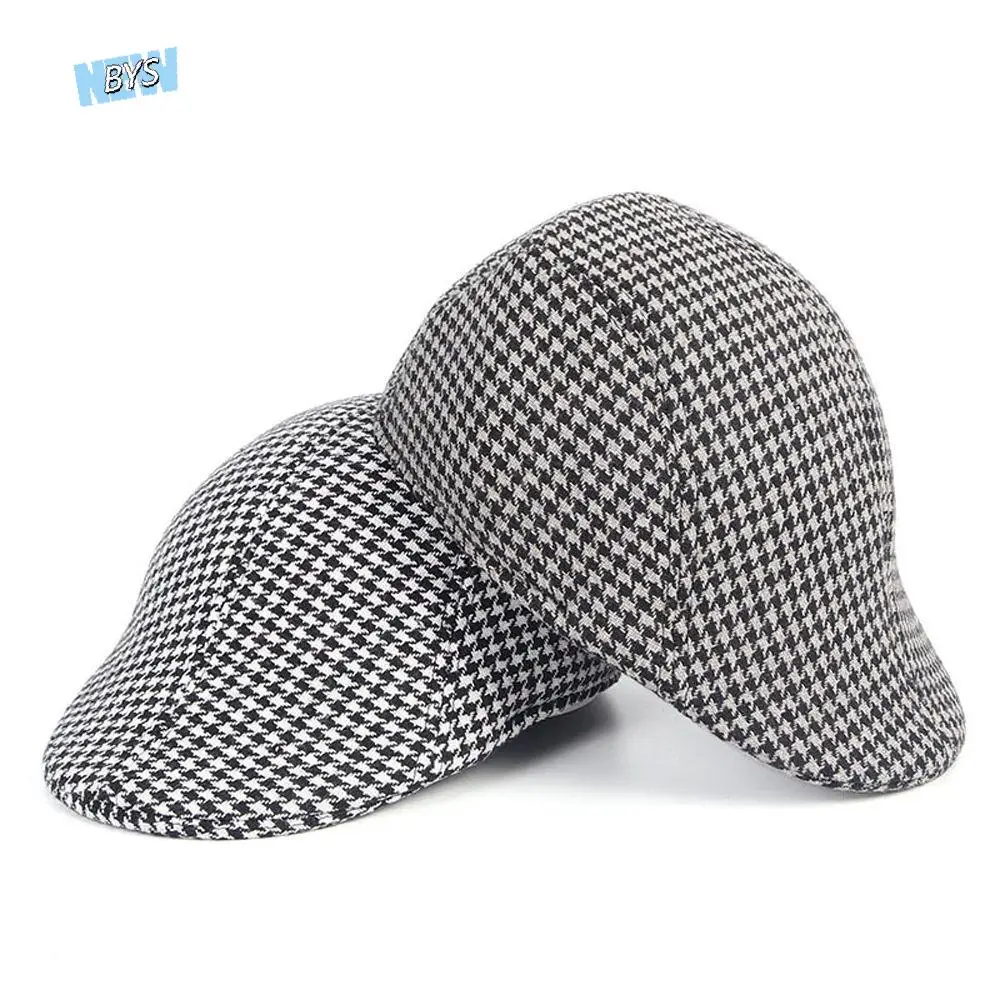 

Elegant French Vintage Plaid Unisex Cotton Men Peaked Cap Houndstooth Berets Painter Hat Fashion Hat