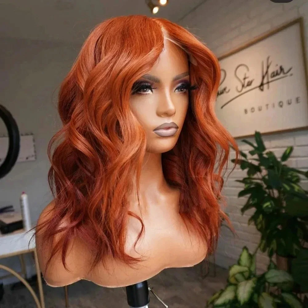 Soft Copper Hair 13x4 HD Short Bob Body Wave Lace Wigs Ginger Orange Synthetic Hair Pre Plucked Glueless Daily On Clearance Sale