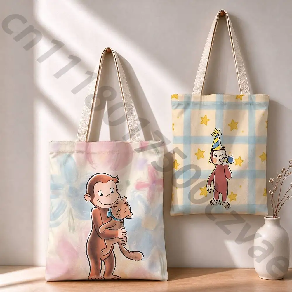 zoo Curious cute George Female Printed Versatile Student Portable Office Handbag Bento Bag Handbag Sail Bag