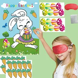 1set Easter Pin The Egg Carrot on The Bunny Game Kids Happy Easter Party Favors Games Rabbit Game with sticker Poster Blindfolds