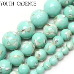 Natural Second Generation Green Shell Turquoises Stone Loose Round Beads for Jewelry Making Diy Bracelet Necklace 4-12mm 15
