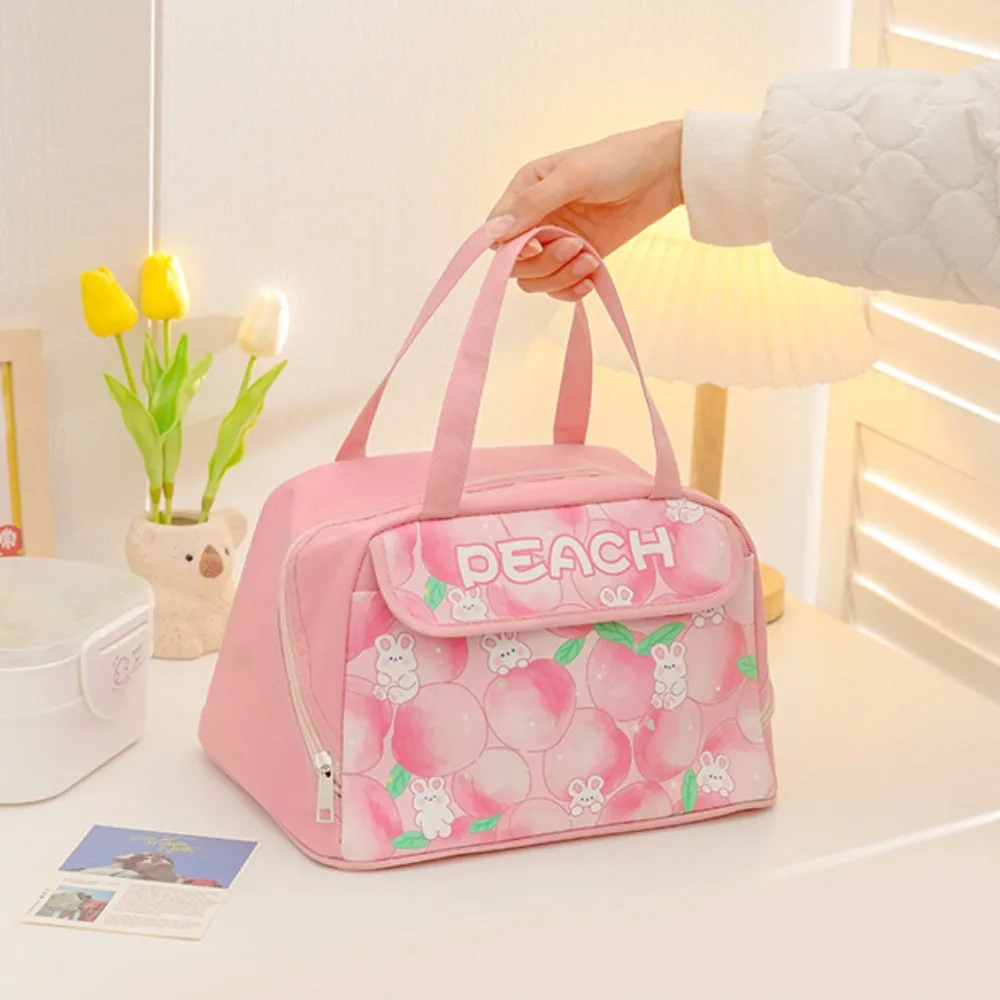 Flower Blue Cartoon Lunch Handbag Reusable Tote Cooler Bags Cute Rabbits Lunch Bag Portable Aluminum Foil