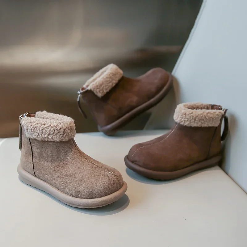 

Kids Leather Boots British Style Girls Short Boots Suede Warm 2025 Autumn New Children Princess Boots Round Toes Versatile Soft