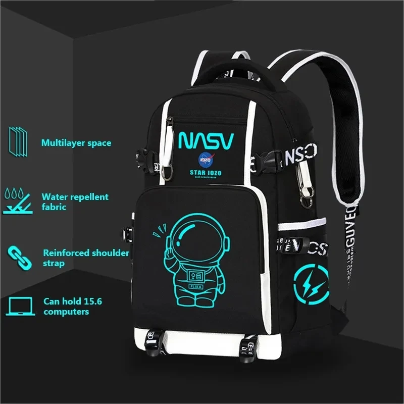 Impermeável noite brilho nylon mochila para adolescente, grande capacidade cartoon escola fluorescente, meninos moda mochilas, novo