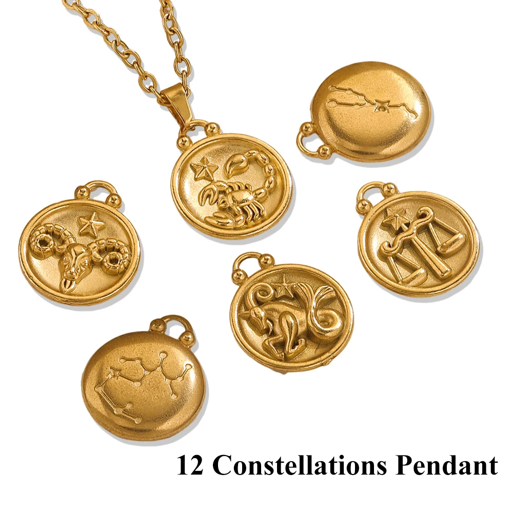 5 Stainless Steel Twelve Constellations Pendant Bracelet Necklace Making Supplies Pendant Diy Accessories Connector
