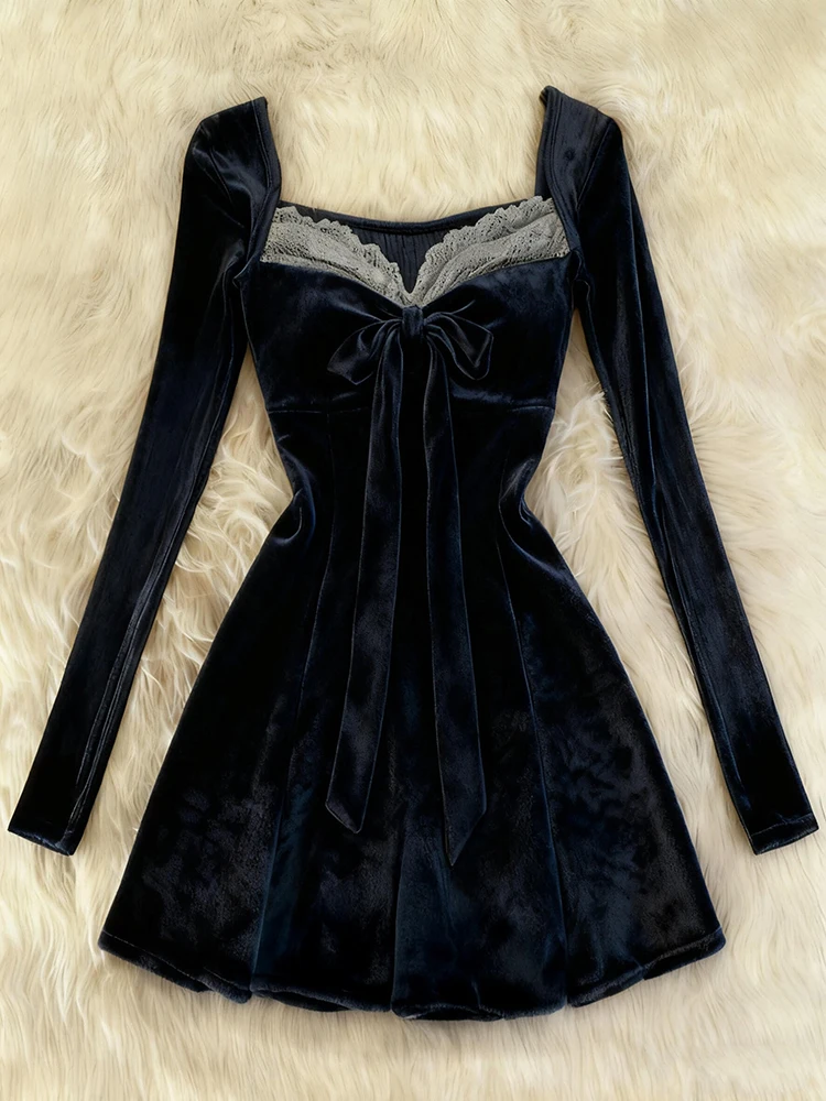 Długa spódnica Ele Deep Blue Lace Sve Dr ort, wyszczuplająca, damska, oryginalny projekt, sezon jesienny, mieszanka bawełny, A-Li...