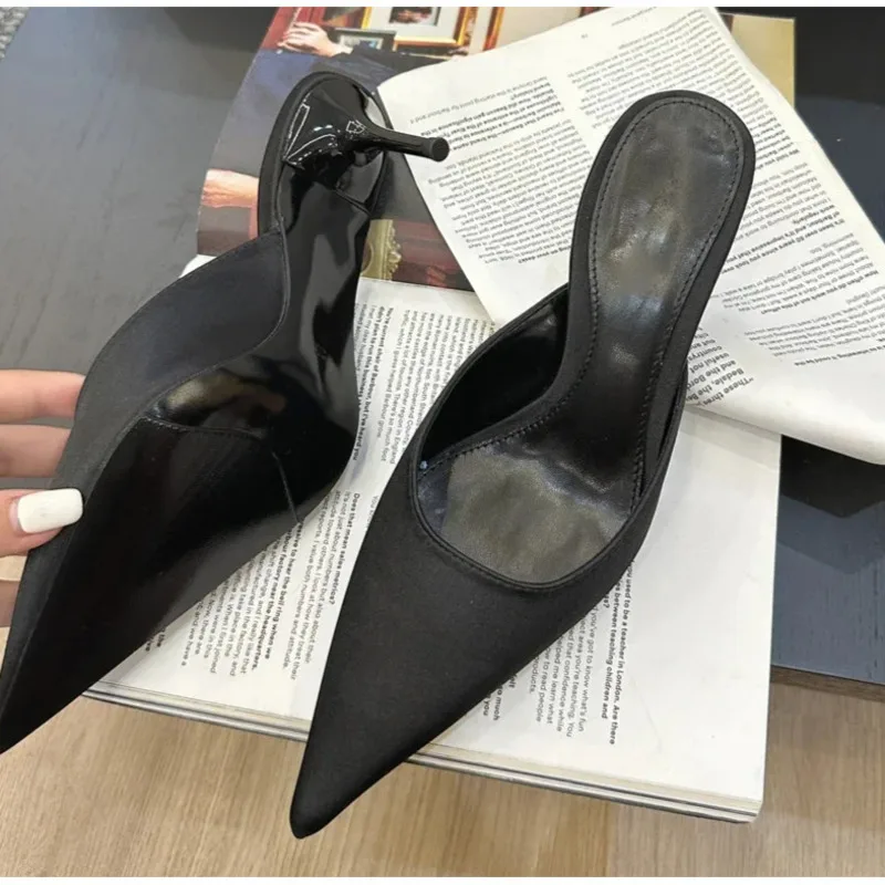 

2025 новые модные женские тапочки с острым носком, лаконичные повседневные модельные туфли на тонком низком каблуке, летние шлепанцы, женская обувь