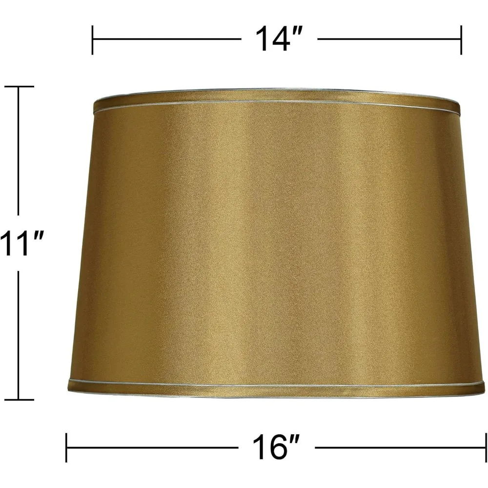 Large Silver Trimmed Drum Lamp Shade 14 Top x 16 Bottom x 11 Slant Replacement with Harp and Finial - Spring-Colored