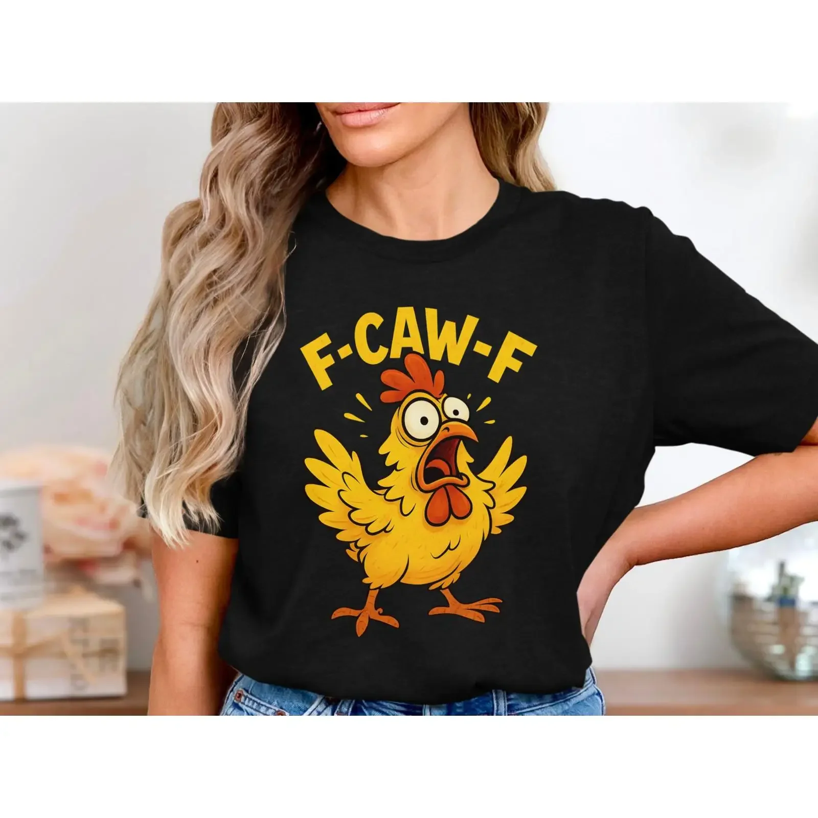 F CAW Funny Screaming Chicken T Shirt Sarcastic Farm Animal Angry Cartoon Hen Humor Barnyard Casual vintage Washed homme Soft
