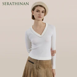BC696  luxury brand women's Clothing Autumn thin knitted pullover Ladies bright 100% merino wool sweaters