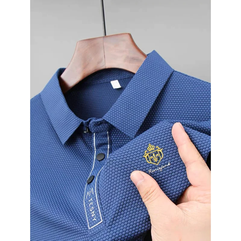 High end exquisite embroidery short sleeve men\'s Polo 2023 summer new fashion ice silk T-shirt luxury top casual wear top M-4XL