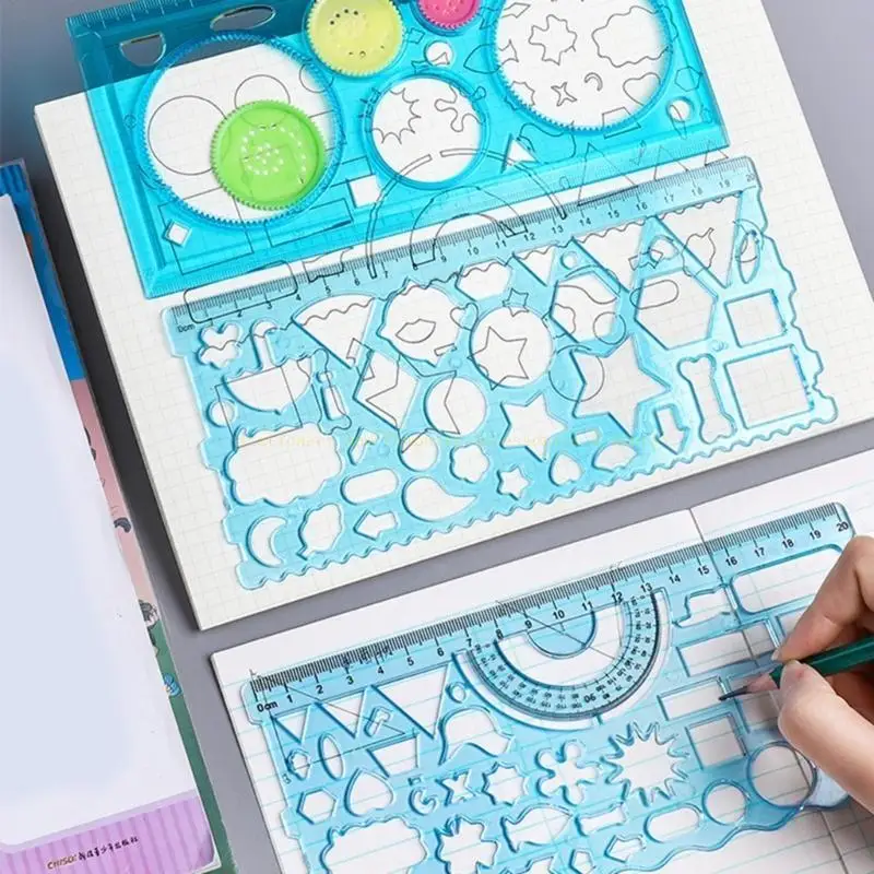 7PCS Drawing Templates Plastic Rulers Multi-Function Measuring Rulers Geometric Drawings Templates Rulers Tool Set