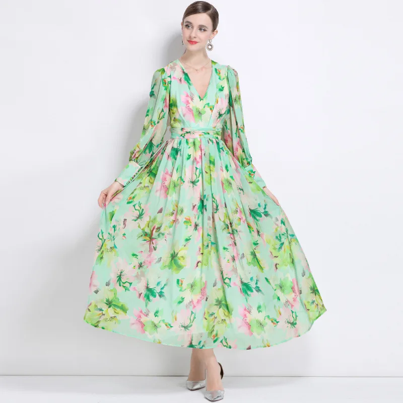 Imprimé fleuri longue Sve Lantern Sve Dr femme Midi V Ne Dr Ele une ligne jupe Maxi Dr été 2025