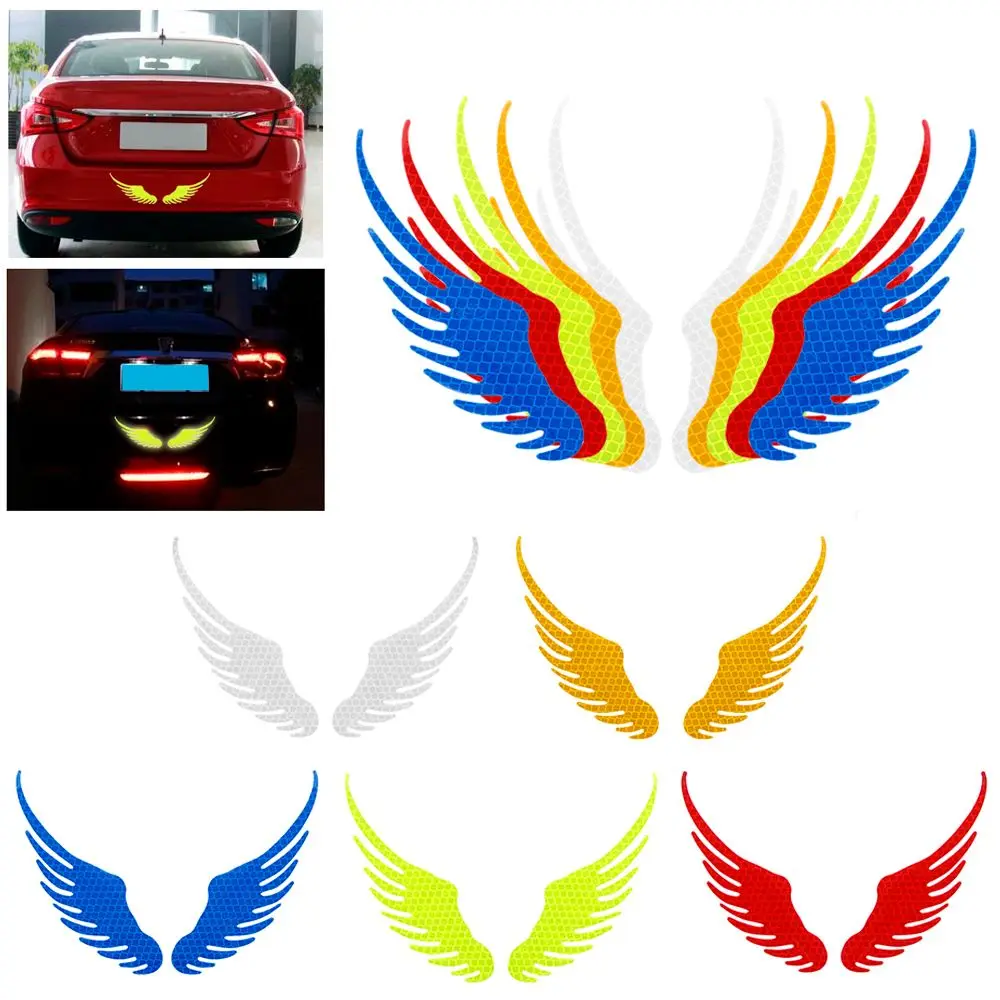 1 Pair Practical Auto Decal Safety  Bike Angel Wings  Reflective Car Sticker Warning Sign