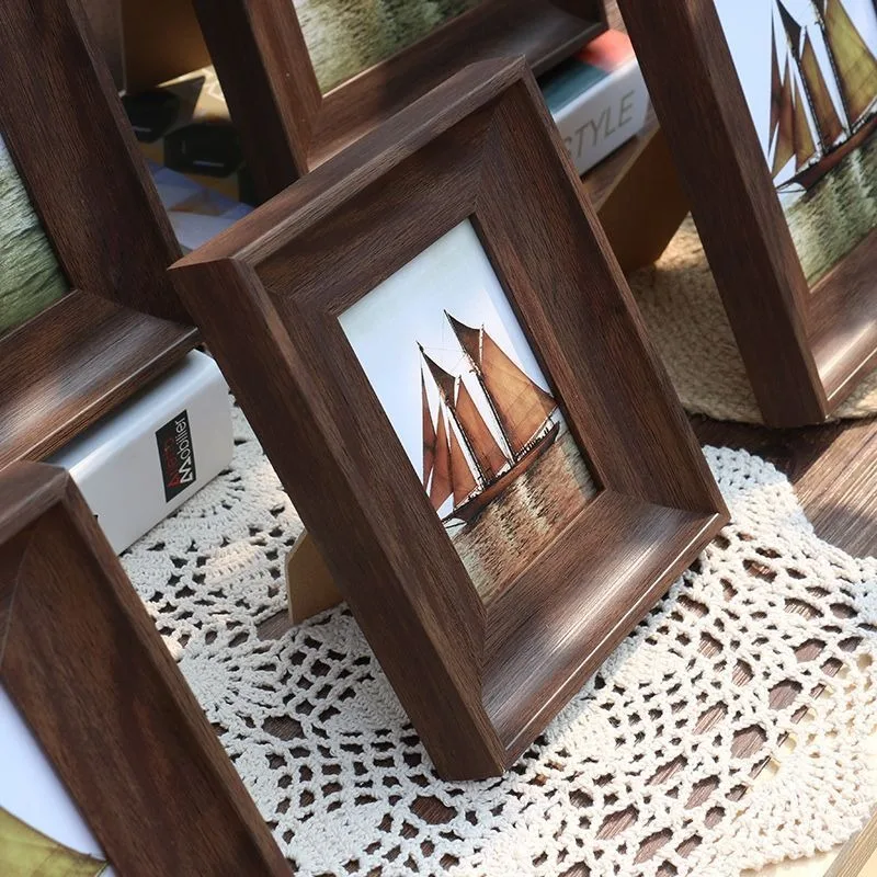 American Vintage Style Wooden Photo Frame Tabletop Display Stand 6 7 8 Inch Premium Art Frame A4 Picture Mounting Frame Wood