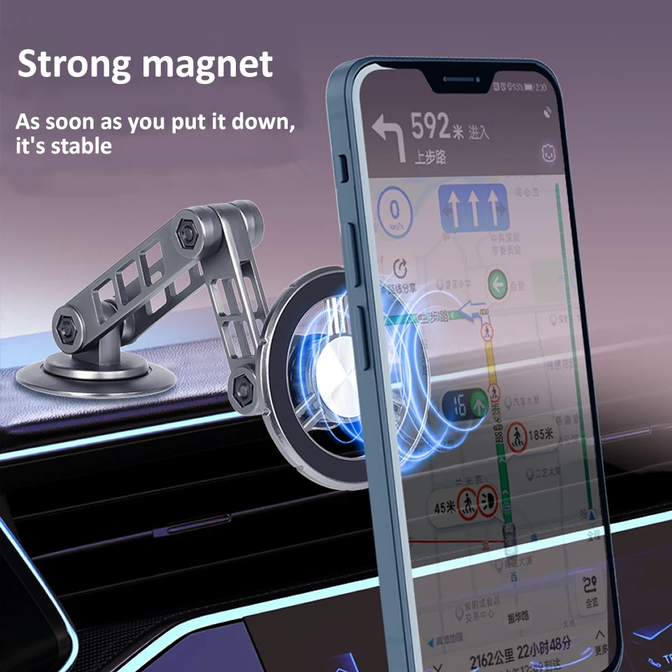 HKGX Magsafe 720 Rotate Metal Magnetic Car Phone Holder Foldable Phone Stand Air Vent Magnet Mount GPS Support for all Phones