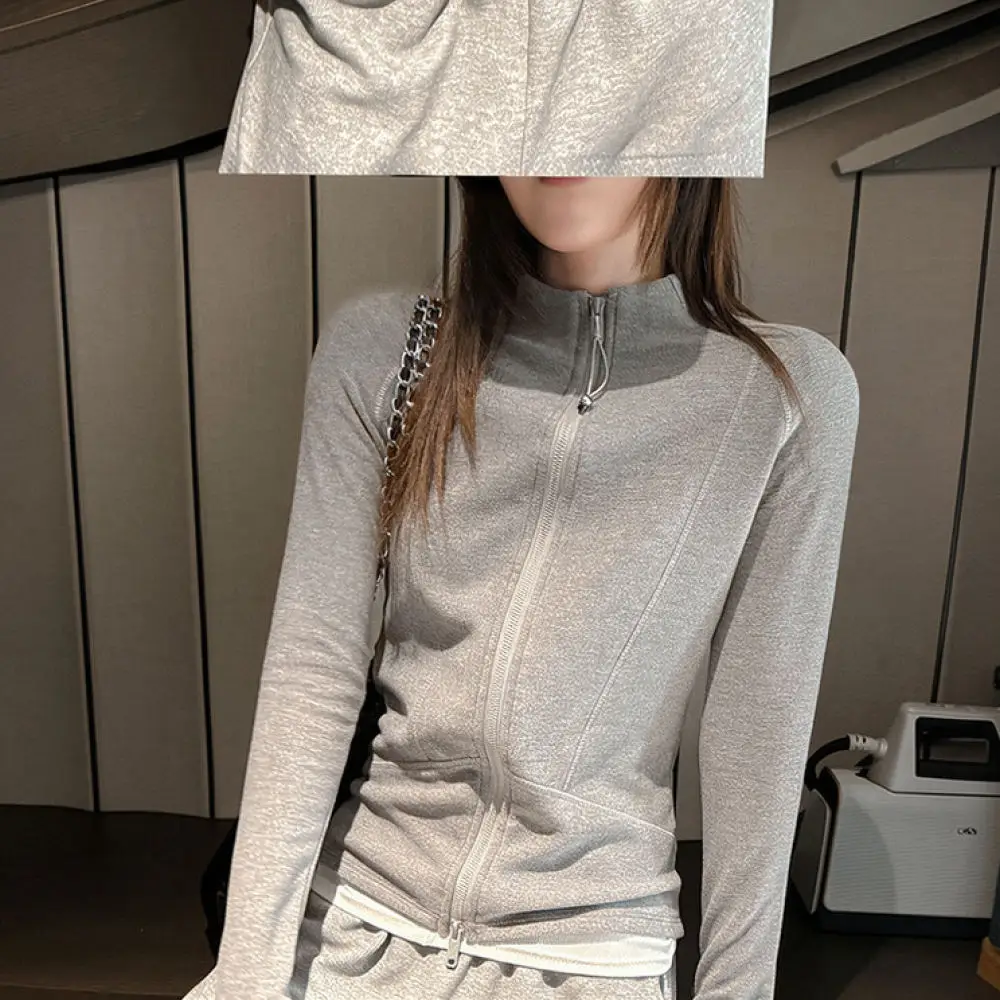 Women Athletic Sporty Jacket Brushed Zipper Sweatshirt Slim Fit Long Sleeve Thermal Autumn Winter Casual Outerwear Top