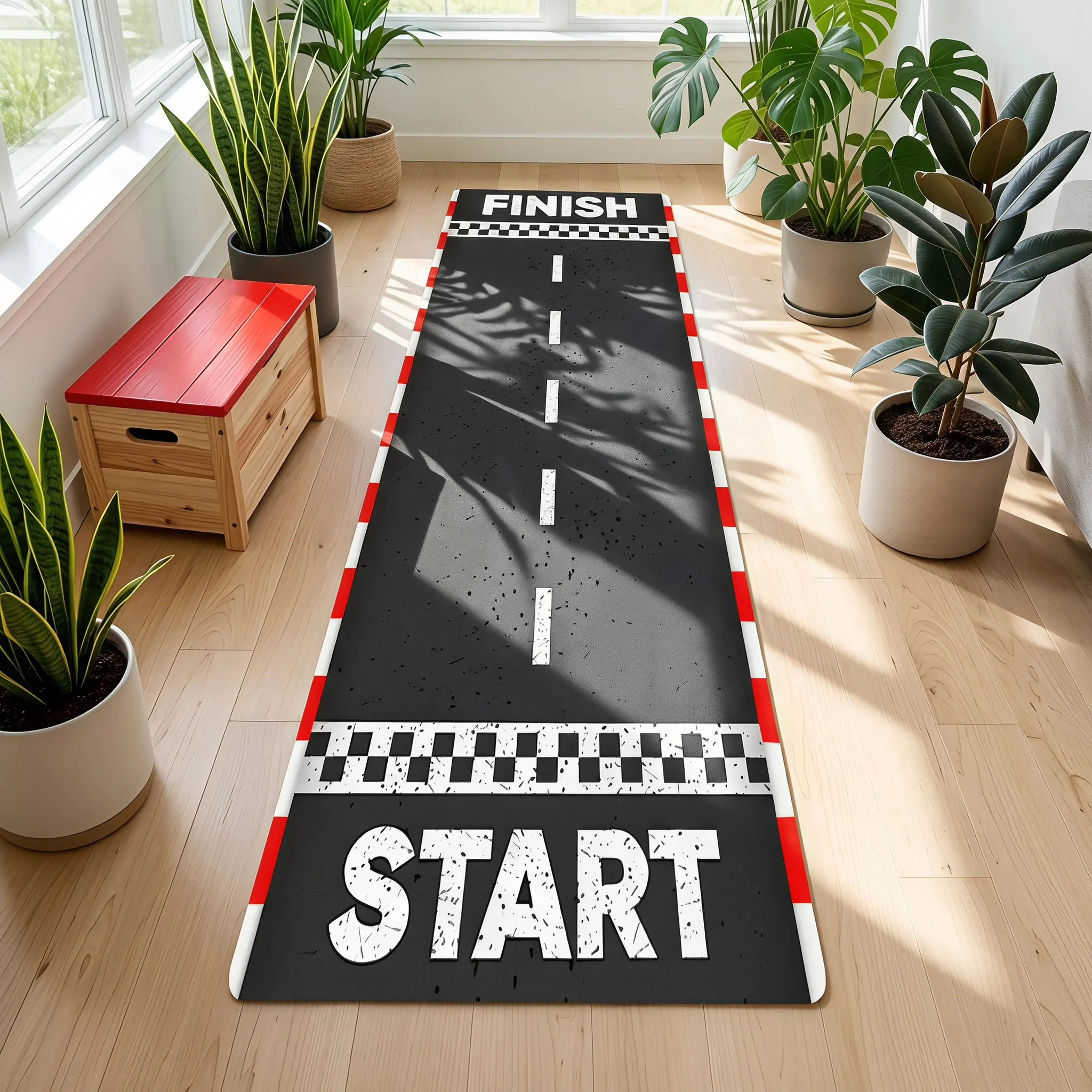 Road Racing Track Mat Truck Carpet 9.8ft X 23.6inch Start Finish Line Water Absorbent Quick-Dry Floor Mat Bedroom Playroom