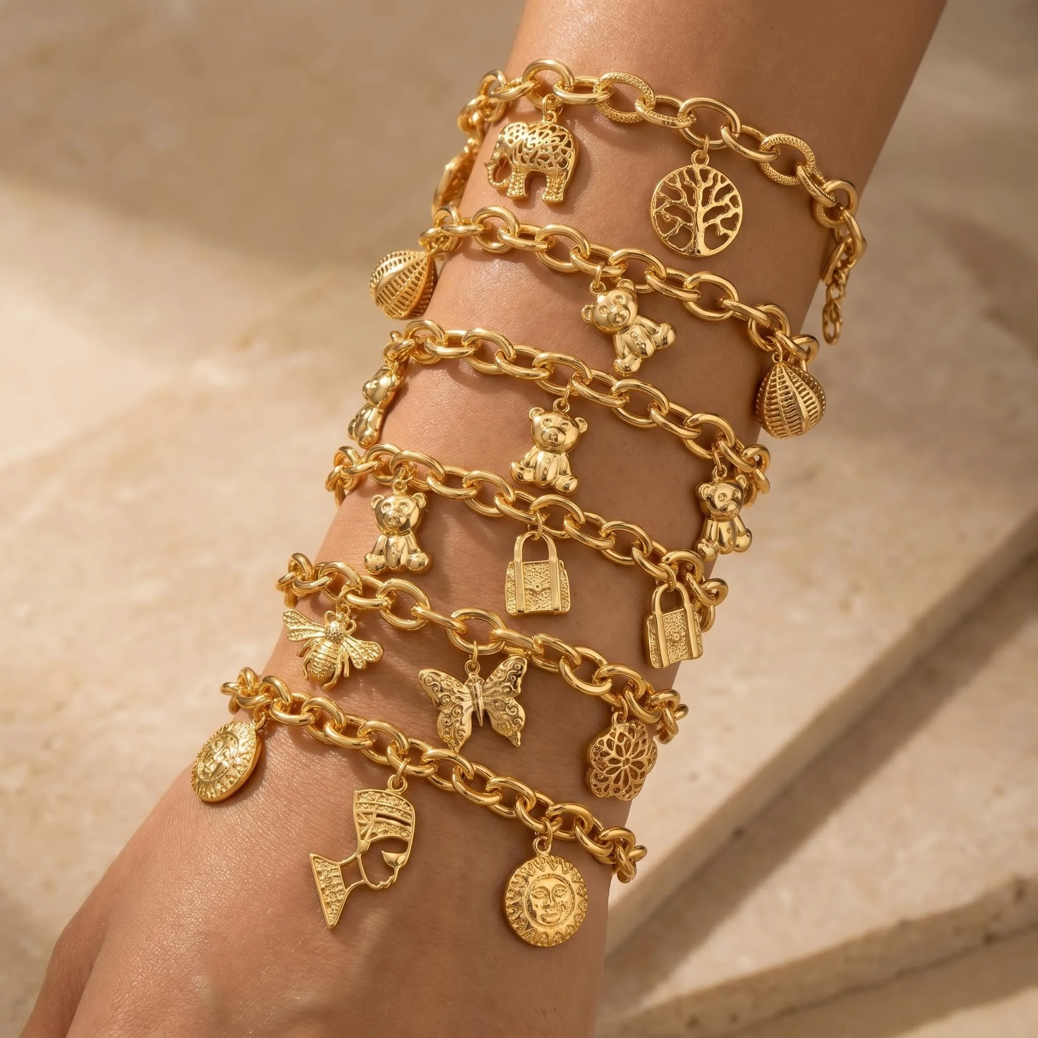 Women Gold Chunky Chain Charm Bracelets Multi Animal Pendant Stainless Steel Adjustable Extension Chain Jewelry Daily Party Gift