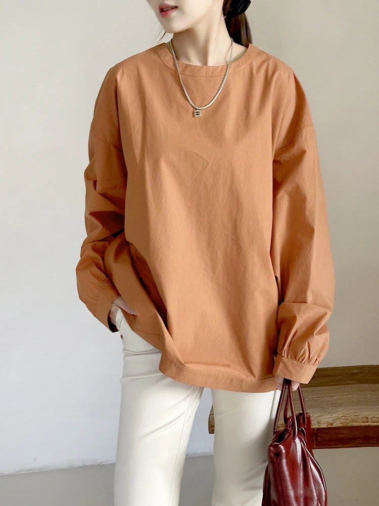 

mat Waed Cotton Top Versatile Breathable Cotton Fabric Long Sve round Ne Regular Fit Women's irt Not Easy to ...