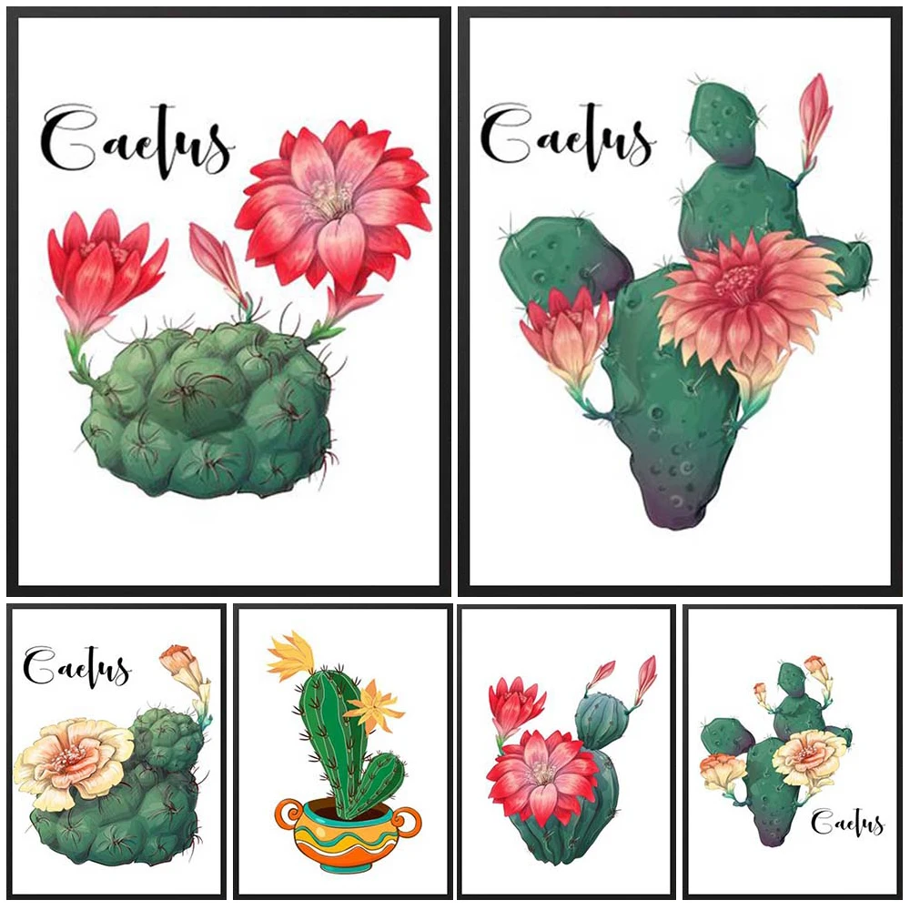 

Cacti Cactus Flower Plant Nordic Poster Minimalist Wall Art Canvas Painting Wall Pictures For Living Room Home Decor Unframed