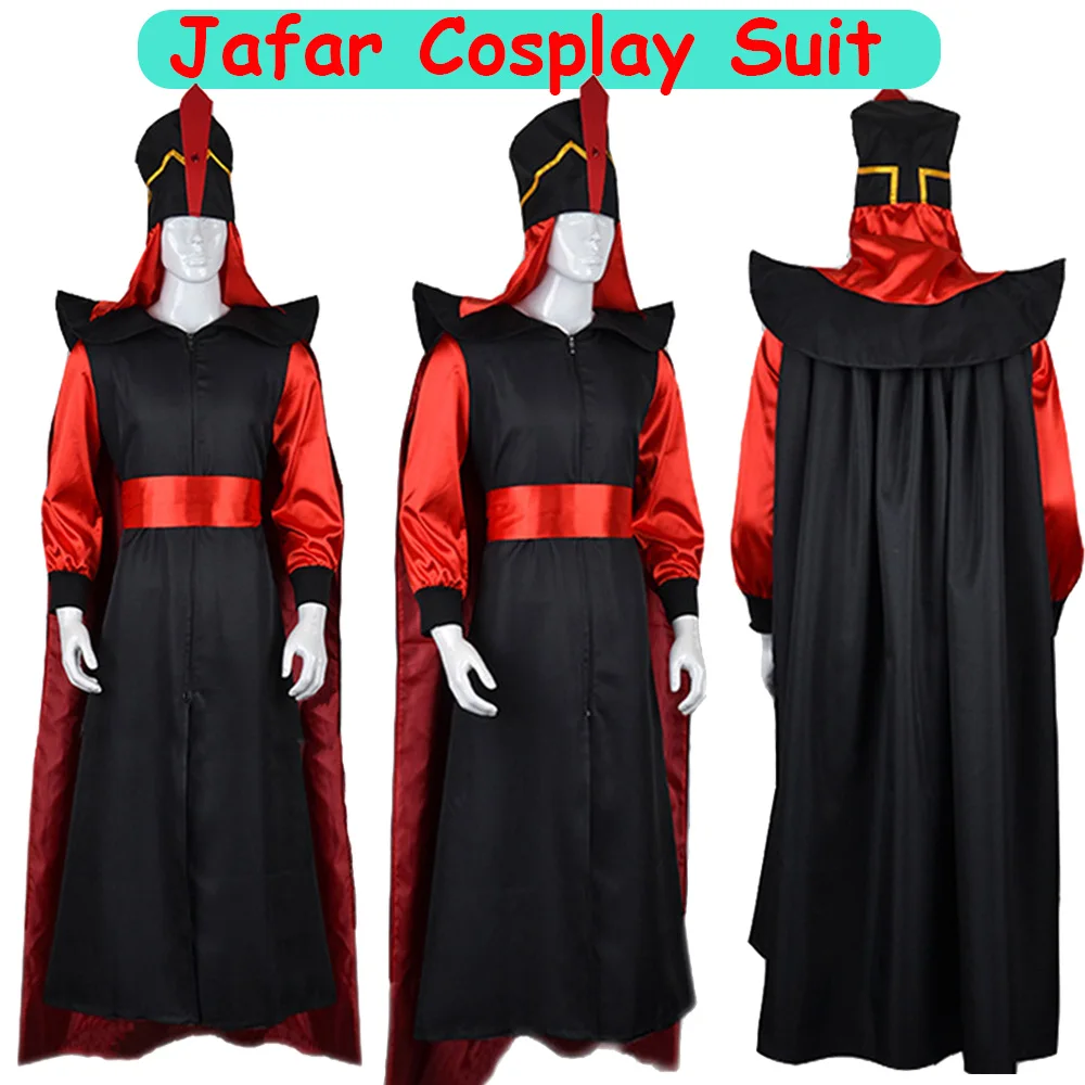 Jafar Cosplay Disguise Clothing Jumpsuit Cloak Hat Movie Costume Men Adult Outfits Fantasia Halloween Carnival Party Fancy Suit