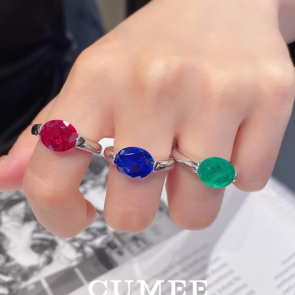 Summer Fashion Style Simple Cultivated Gemstone Ring for Men and Women. Silver Gold-plated  Three Color Ruby Emerald Sapphire