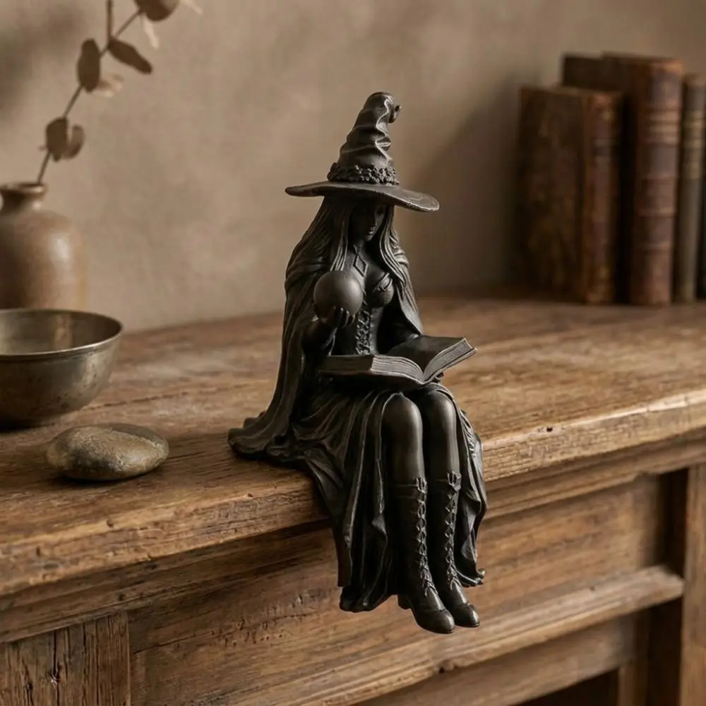 3D Printed Sitting Witch Figurine Vintage Gothic Spooky Halloween Witch Shelf Sitter Dark Aesthetic Female