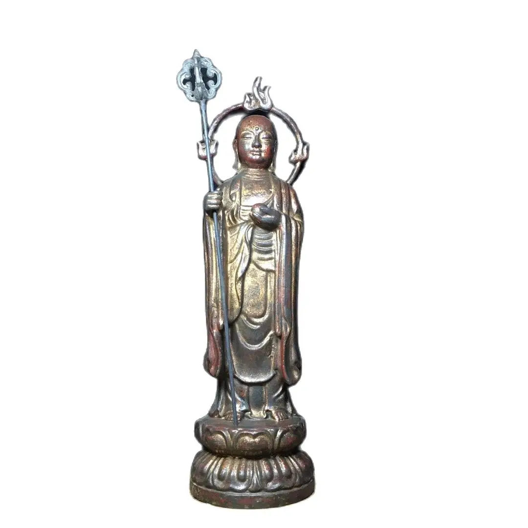 Metal Buddha statue Pure Copper Ksitigarbha Bodhisattva 10cm in length, 10cm in width, 35cm in height, weighing 2135g