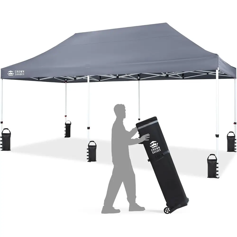 

Выдвижной навес с шестиугольными ножками 20x10 — ткань Оксфорд 400D, 4 гири, идеально подходит для торговых шоу, мероприятий, вечеринок, серого цвета